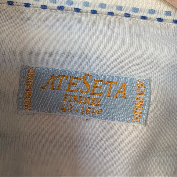 Ateseta Firenze Made in Italy Button Front Shirt Striped Blue White Size 16.5 - Picture 3 of 4